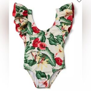 Janie and Jack Floral Recycled Tropical Floral Ruffle Sleeve Swimsuit